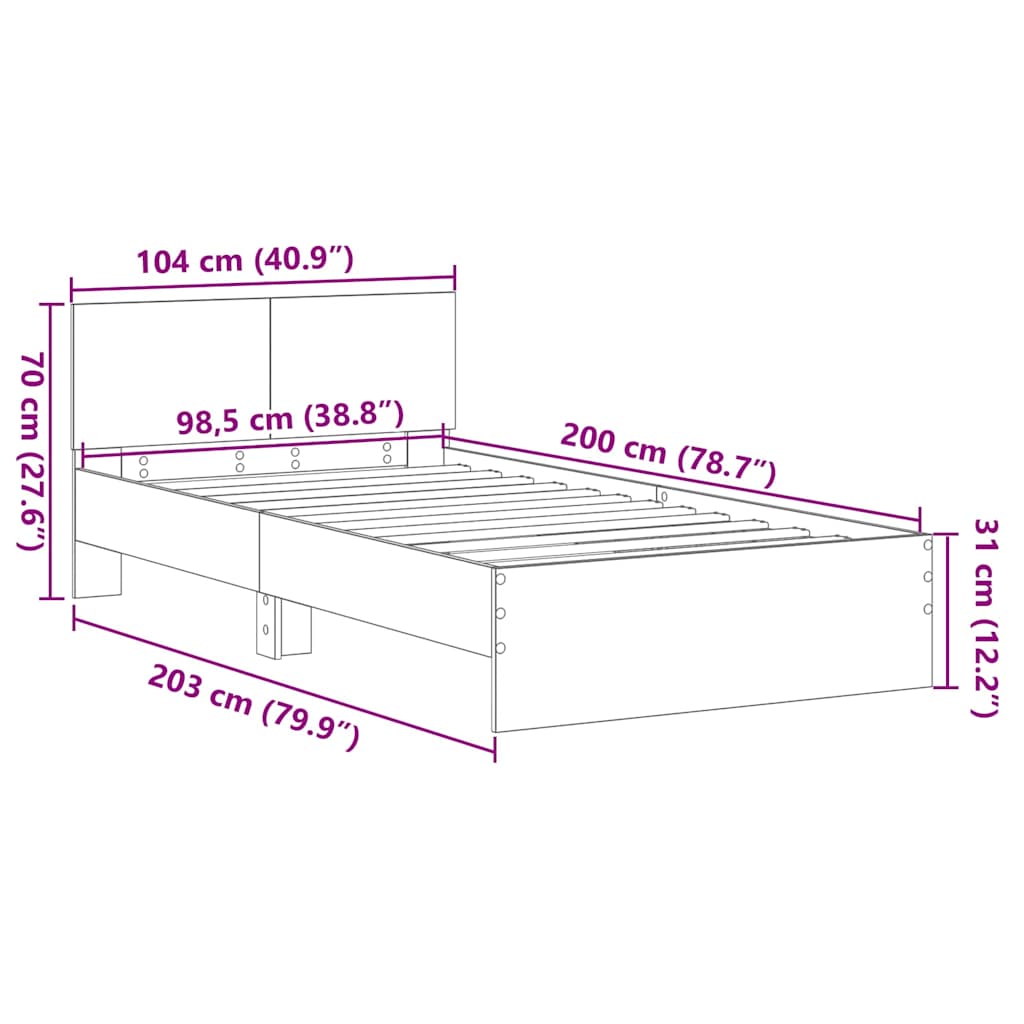 vidaXL Ramka łóżka Montowane na ścianie Stare drewno 203 x 104 x 70 cm