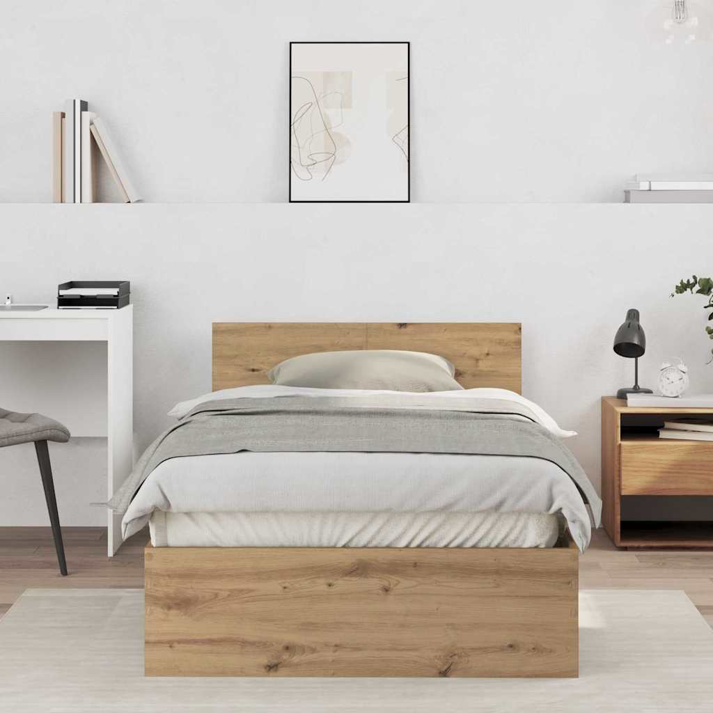 vidaXL Rama łóżka z wezgłowiem Dąb artisan 100 x 200 cm