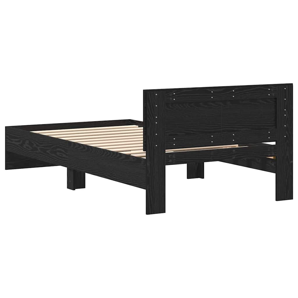 vidaXL Ramka łóżka Montowane na ścianie Czarny Dąb 203 x 104 x 70 cm