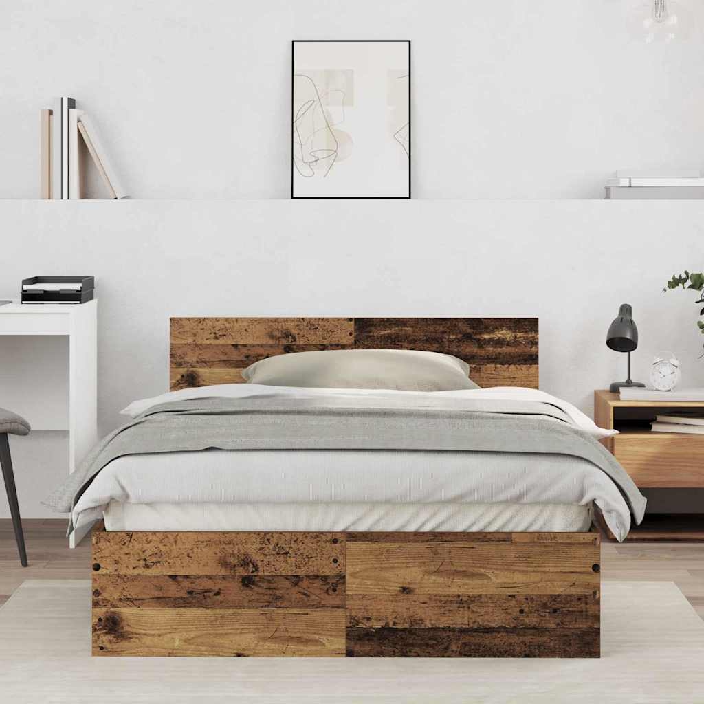 vidaXL Ramka łóżka Montowane na ścianie Stare drewno 193 x 125 x 70 cm