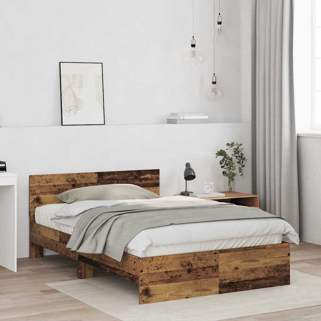 vidaXL Ramka łóżka Montowane na ścianie Stare drewno 193 x 125 x 70 cm