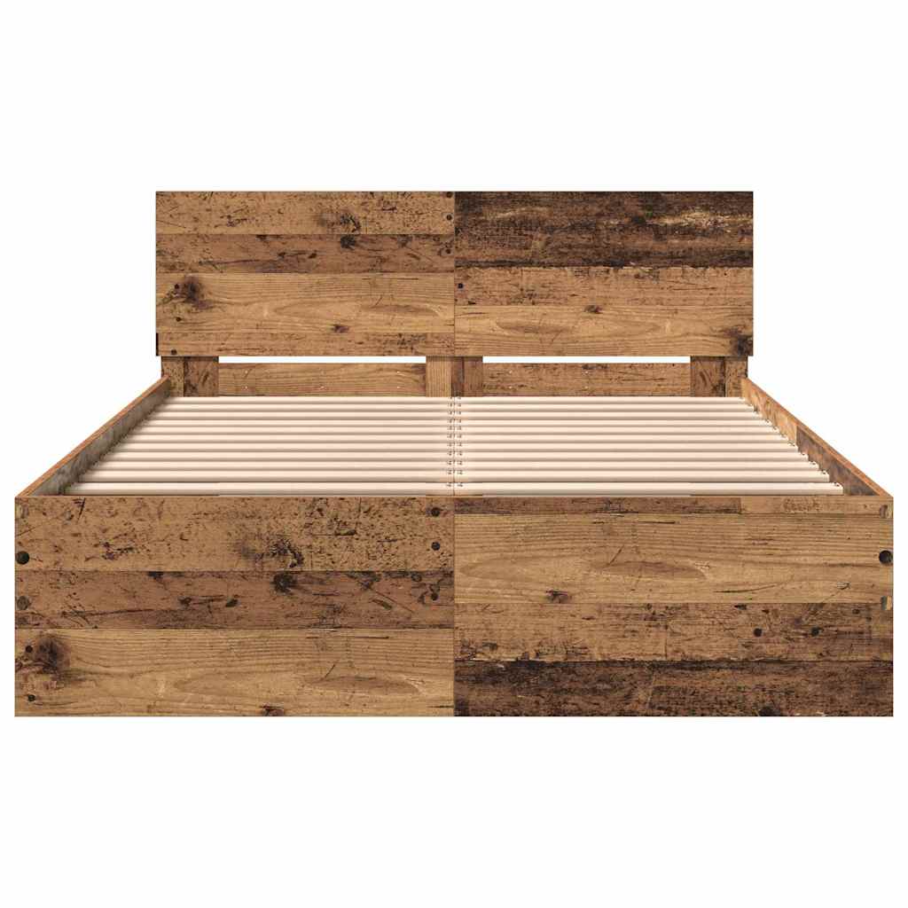 vidaXL Ramka łóżka Montowane na ścianie Stare drewno 193 x 125 x 70 cm