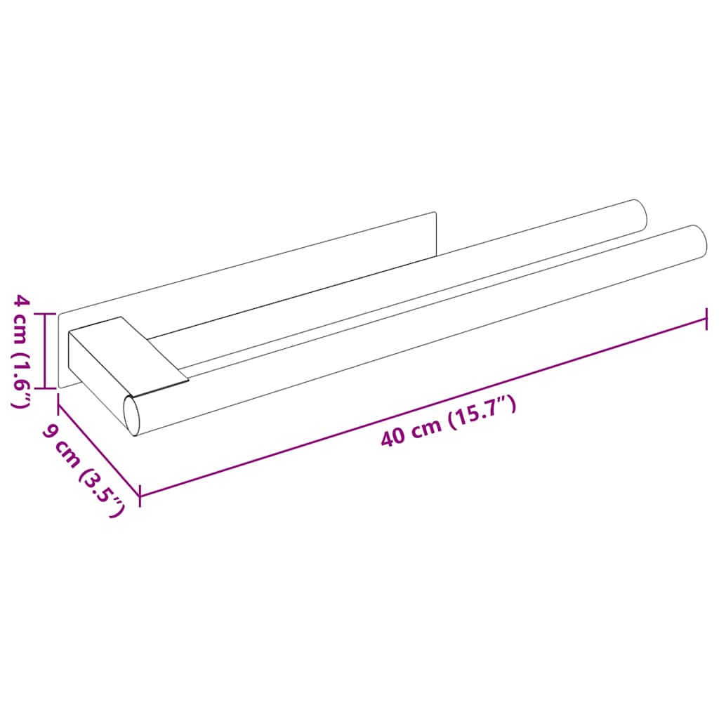 vidaXL Wieszak na ręczniki Srebrny 40 x 9 x 4 cm stal nierdzewna