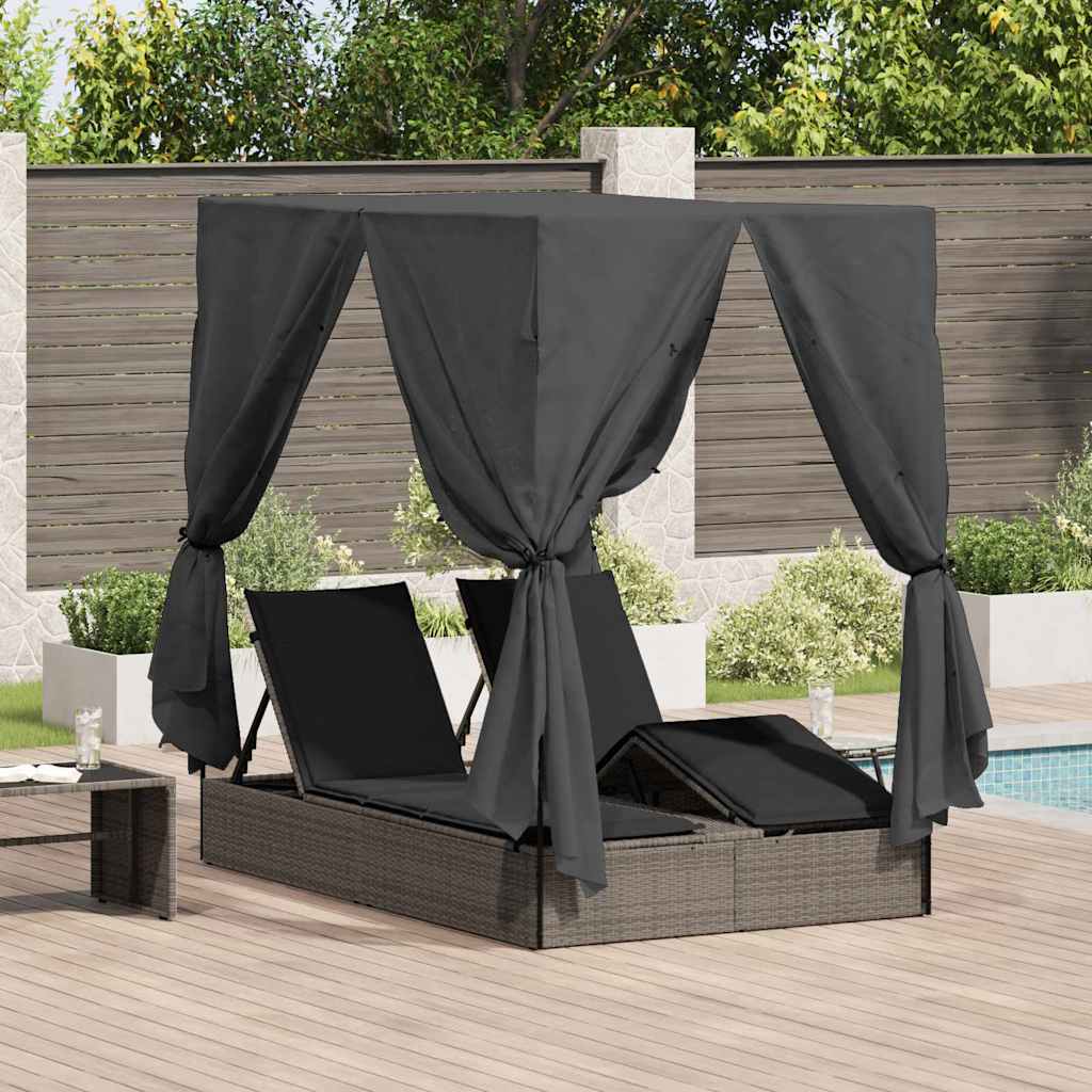 vidaXL Podwójny leżak słoneczny Szary 205 x 129 x 200 cm polirattan