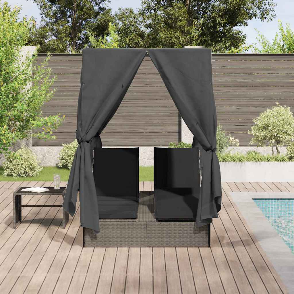 vidaXL Podwójny leżak słoneczny Szary 205 x 129 x 200 cm polirattan