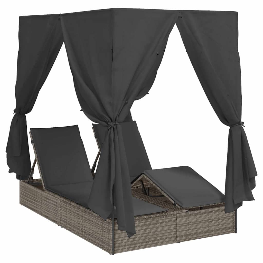 vidaXL Podwójny leżak słoneczny Szary 205 x 129 x 200 cm polirattan