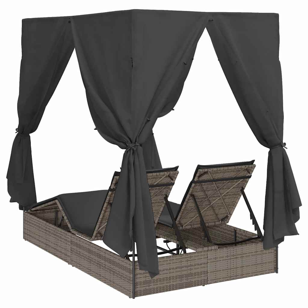 vidaXL Podwójny leżak słoneczny Szary 205 x 129 x 200 cm polirattan
