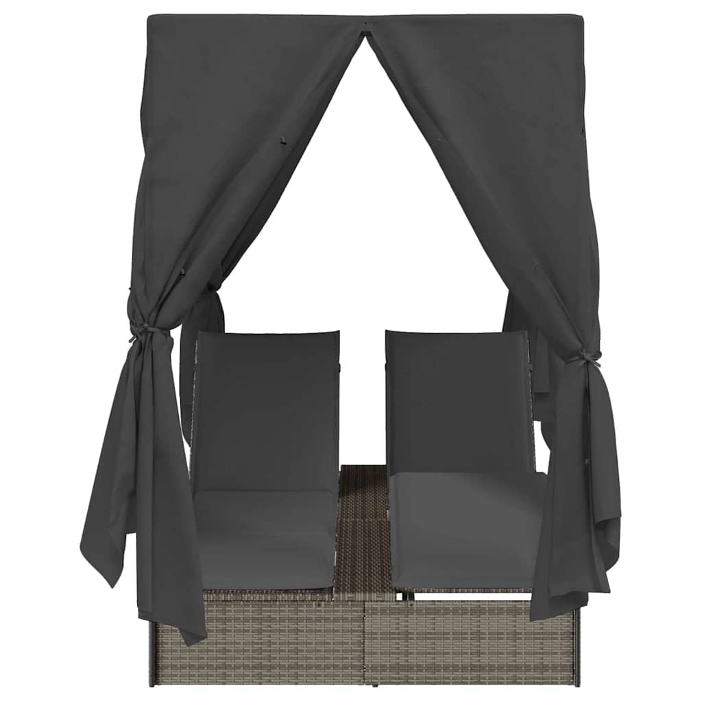 vidaXL Podwójny leżak słoneczny Szary 205 x 129 x 200 cm polirattan