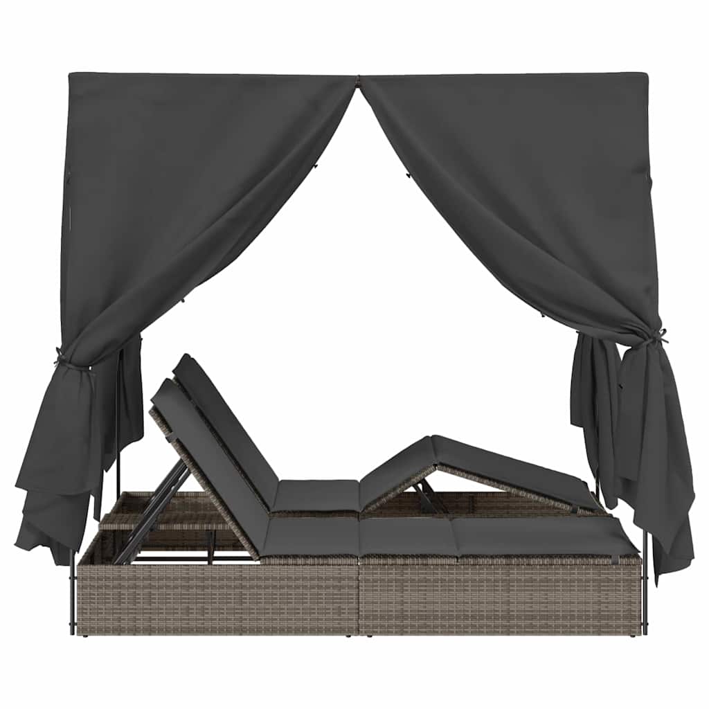 vidaXL Podwójny leżak słoneczny Szary 205 x 129 x 200 cm polirattan