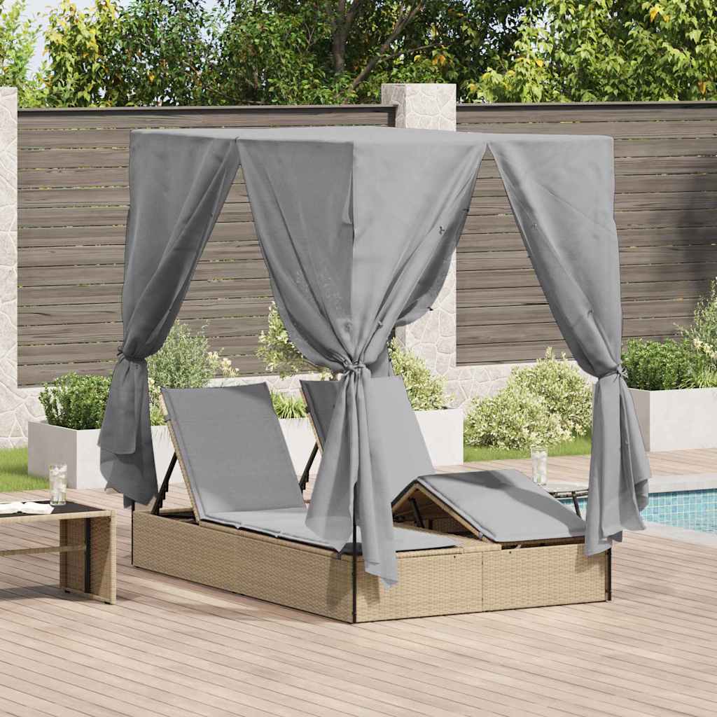 vidaXL Podwójny leżak słoneczny Szary 205 x 129 x 200 cm polirattan