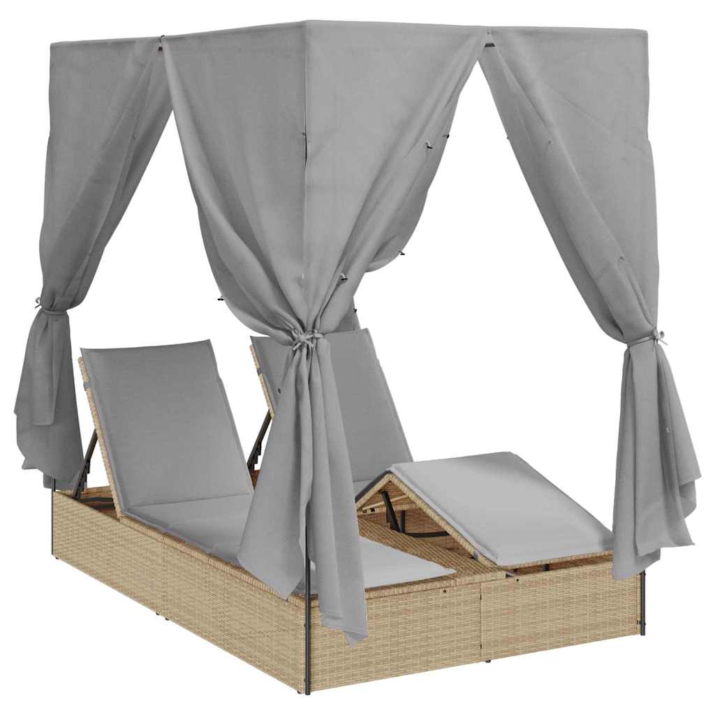 vidaXL Podwójny leżak słoneczny Szary 205 x 129 x 200 cm polirattan