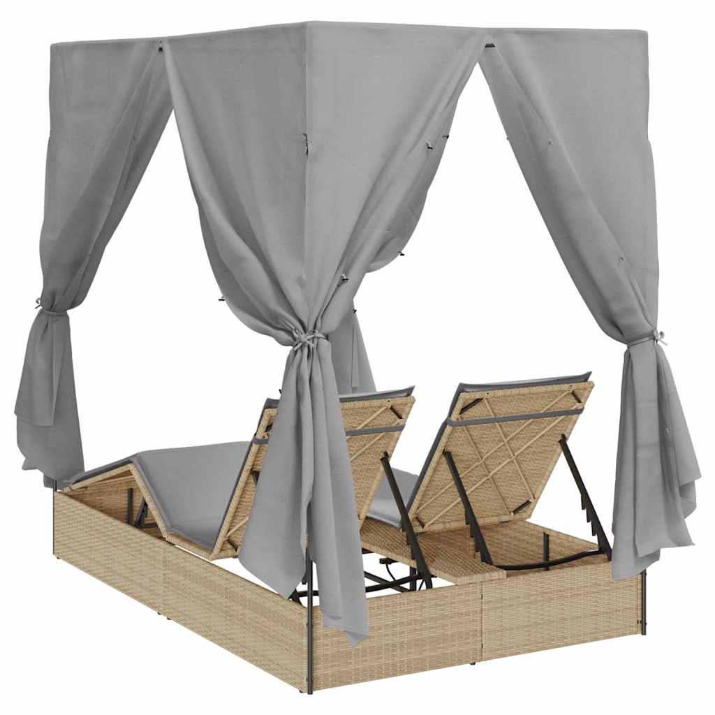 vidaXL Podwójny leżak słoneczny Szary 205 x 129 x 200 cm polirattan