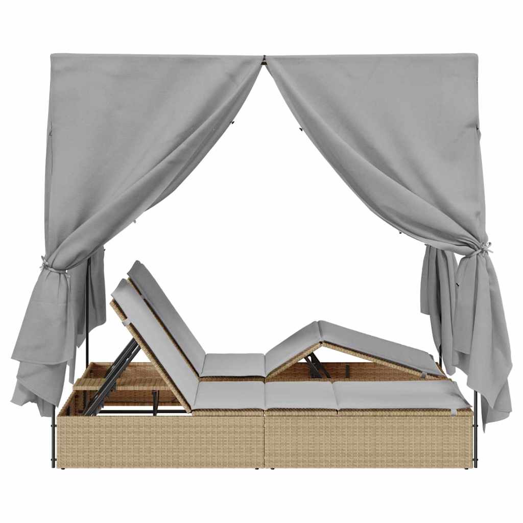 vidaXL Podwójny leżak słoneczny Szary 205 x 129 x 200 cm polirattan