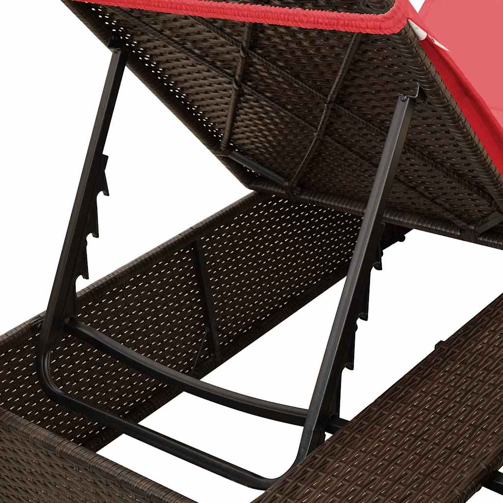 vidaXL Podwójny leżak słoneczny Czerwony 205 x 129 x 200 cm polirattan