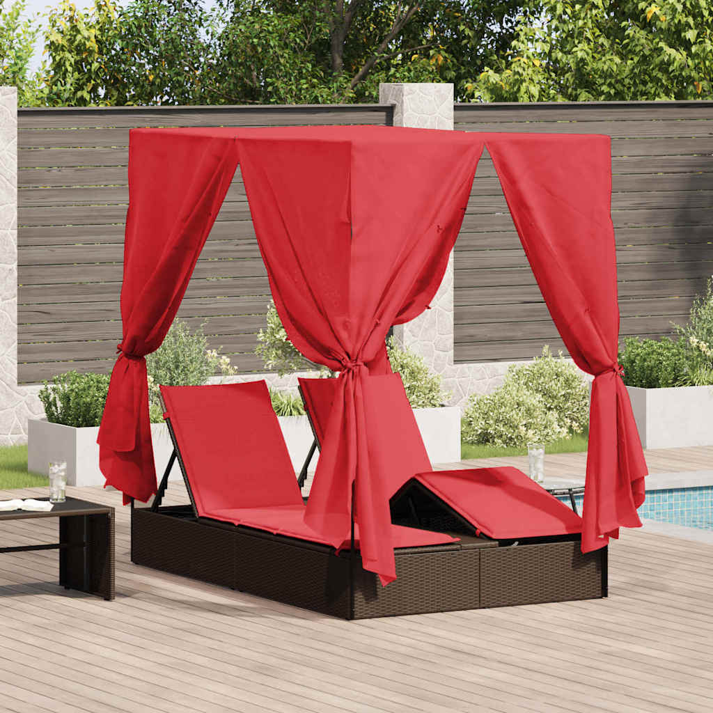 vidaXL Podwójny leżak słoneczny Czerwony 205 x 129 x 200 cm polirattan