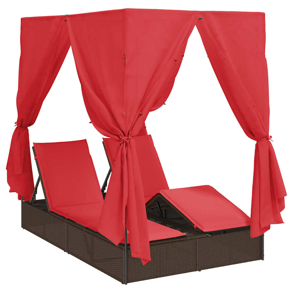 vidaXL Podwójny leżak słoneczny Czerwony 205 x 129 x 200 cm polirattan