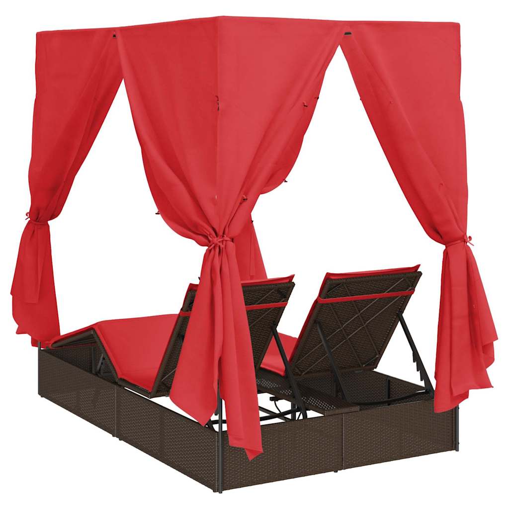 vidaXL Podwójny leżak słoneczny Czerwony 205 x 129 x 200 cm polirattan