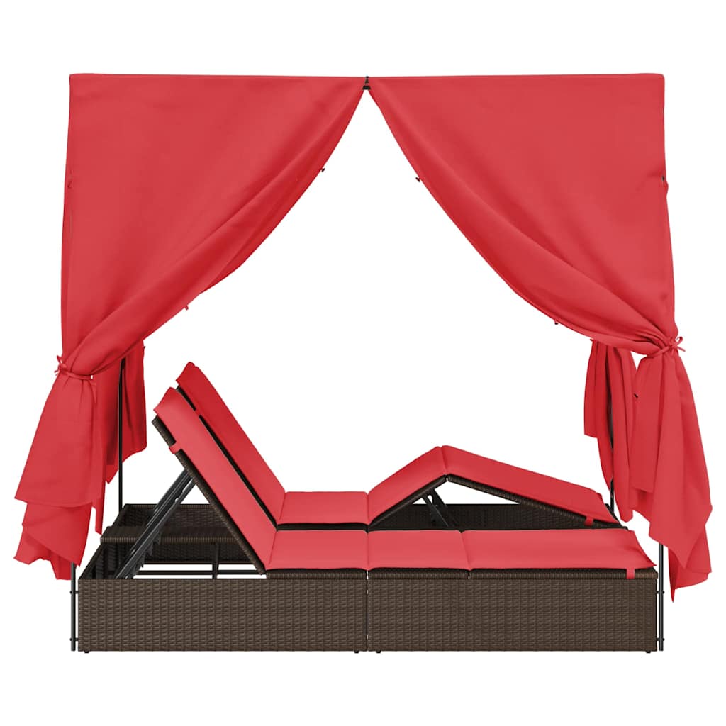 vidaXL Podwójny leżak słoneczny Czerwony 205 x 129 x 200 cm polirattan