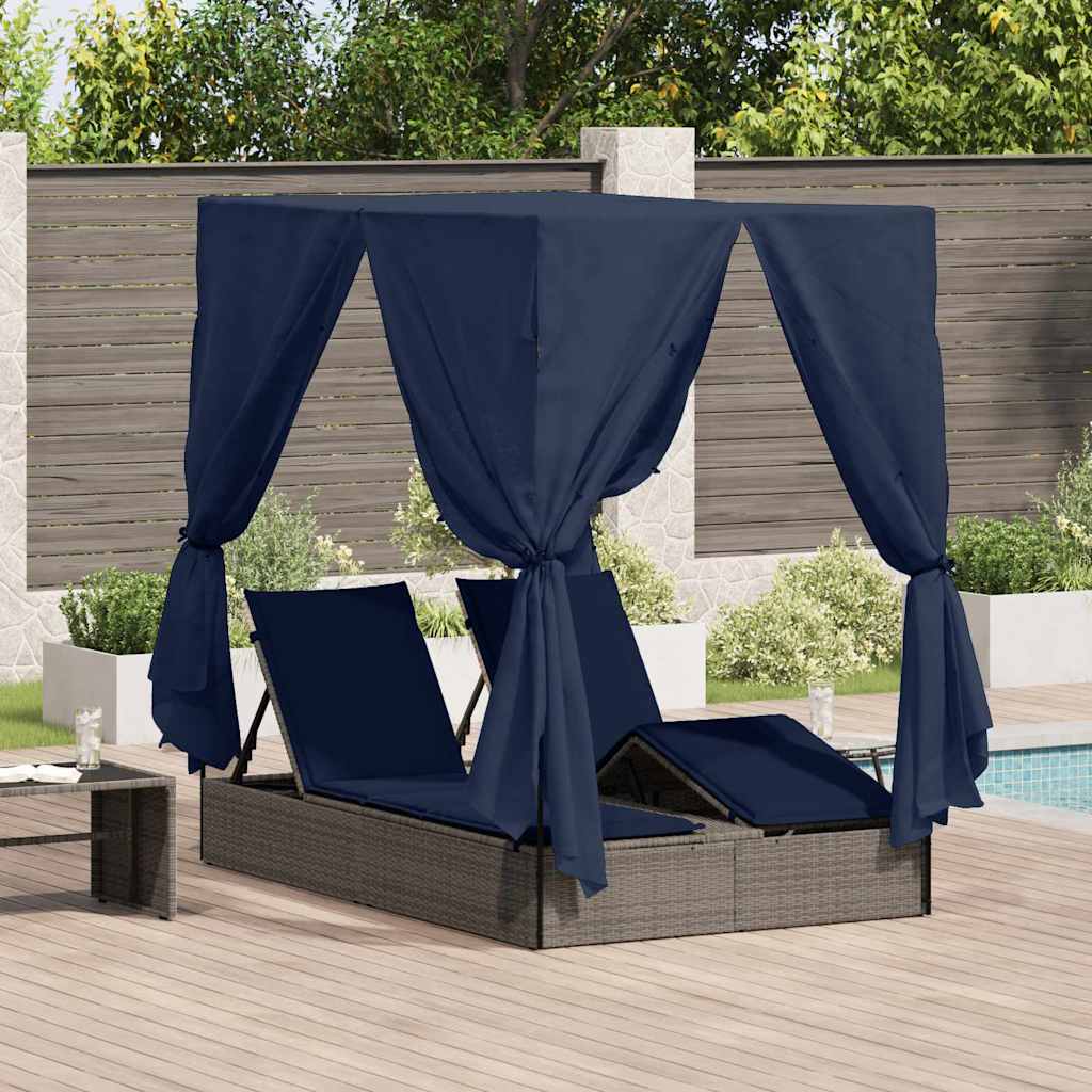 vidaXL Podwójny leżak słoneczny Czarny 205 x 129 x 200 cm polirattan