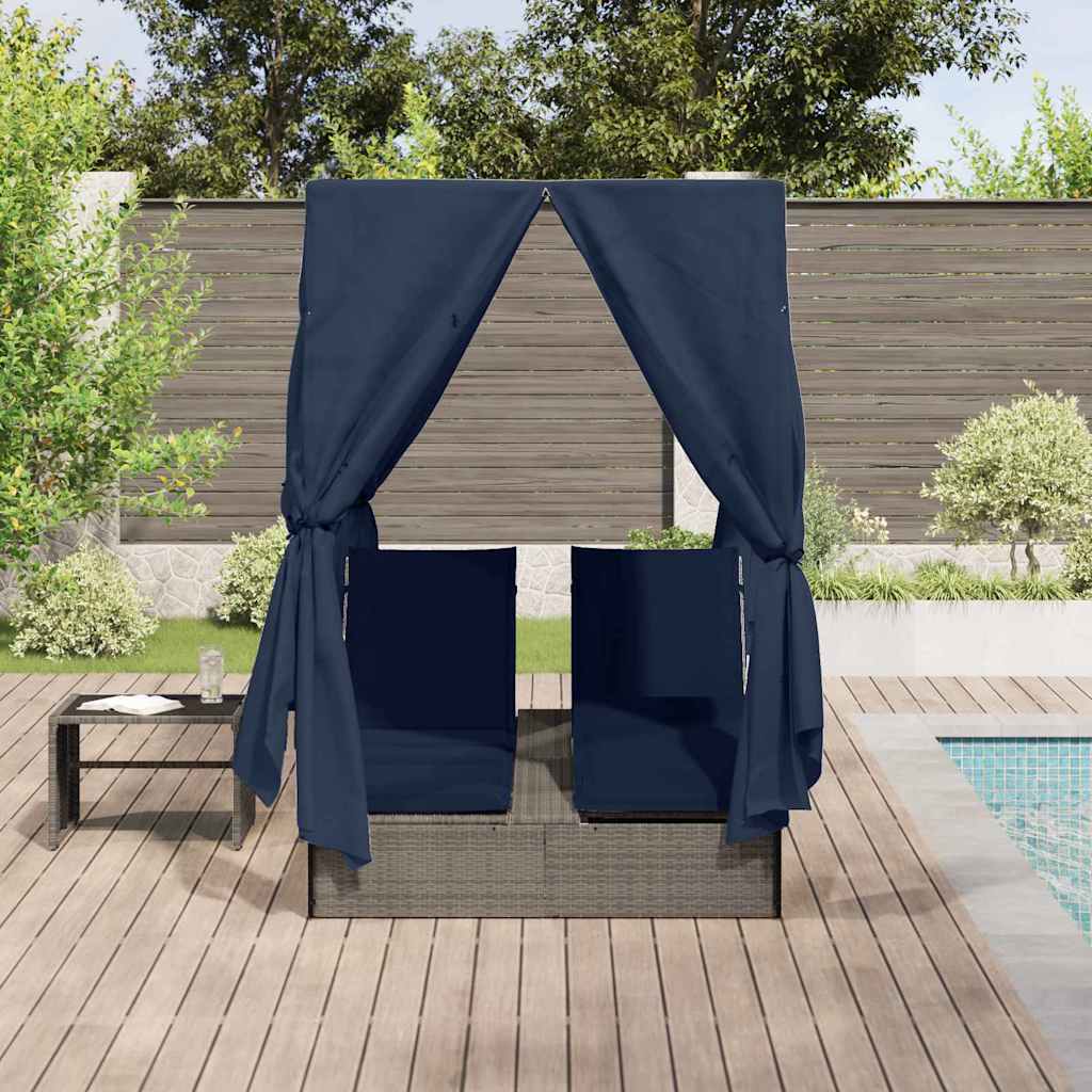 vidaXL Podwójny leżak słoneczny Czarny 205 x 129 x 200 cm polirattan