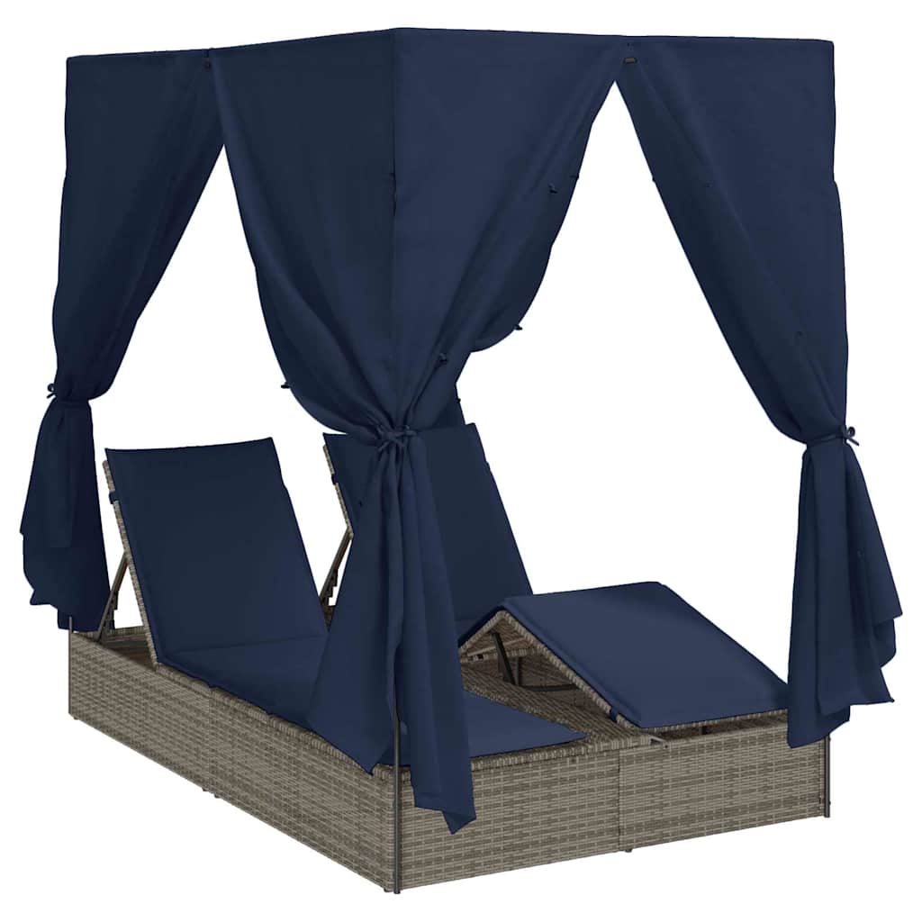 vidaXL Podwójny leżak słoneczny Czarny 205 x 129 x 200 cm polirattan