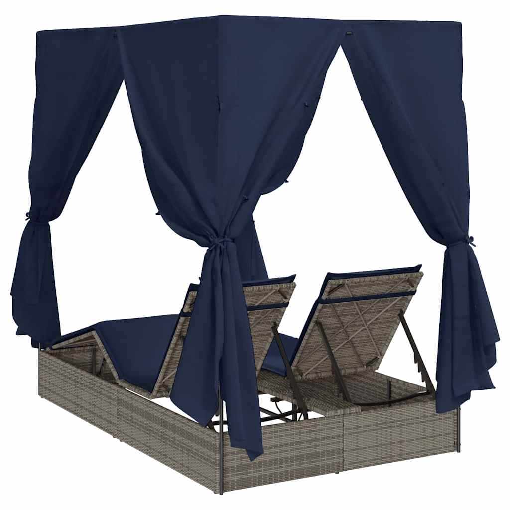 vidaXL Podwójny leżak słoneczny Czarny 205 x 129 x 200 cm polirattan