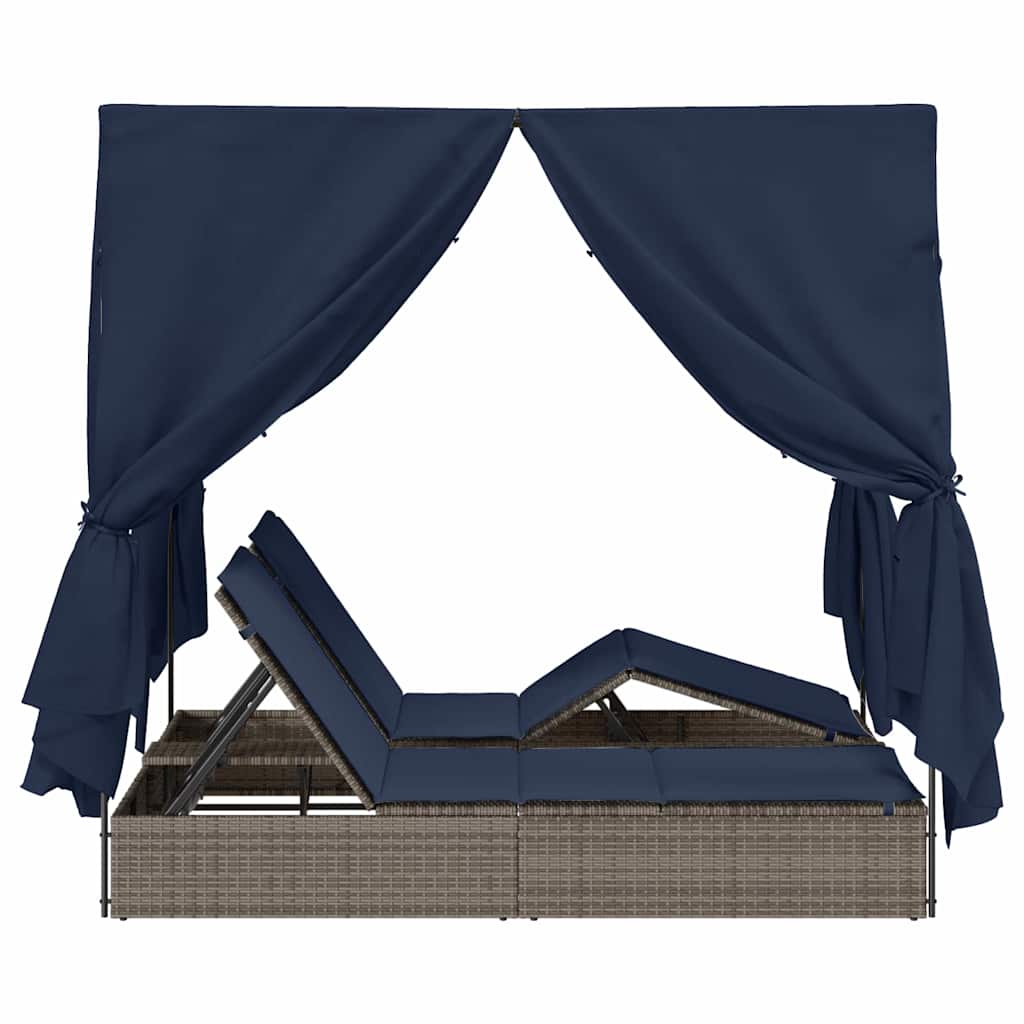 vidaXL Podwójny leżak słoneczny Czarny 205 x 129 x 200 cm polirattan