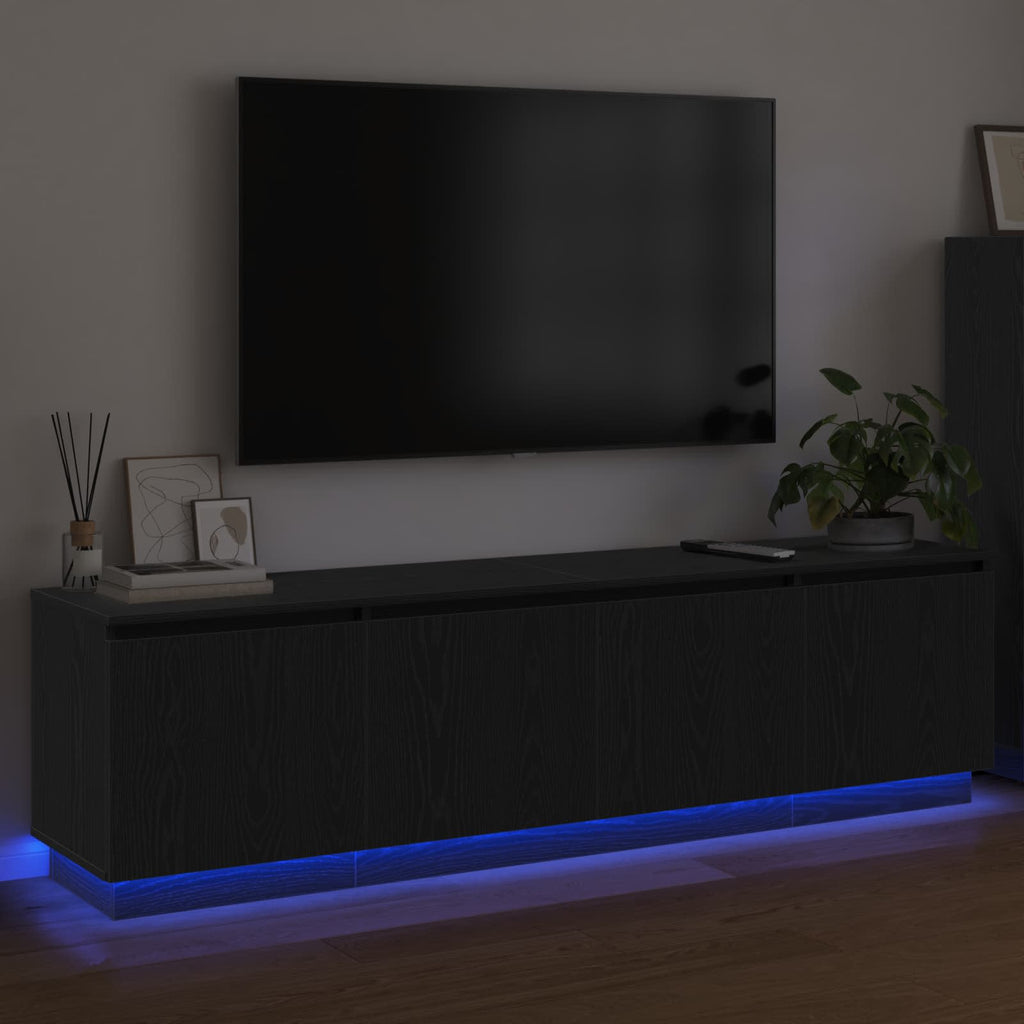 vidaXL Szafka pod telewizor z LED Czarny Dąb 180 x 38 x 49 cm