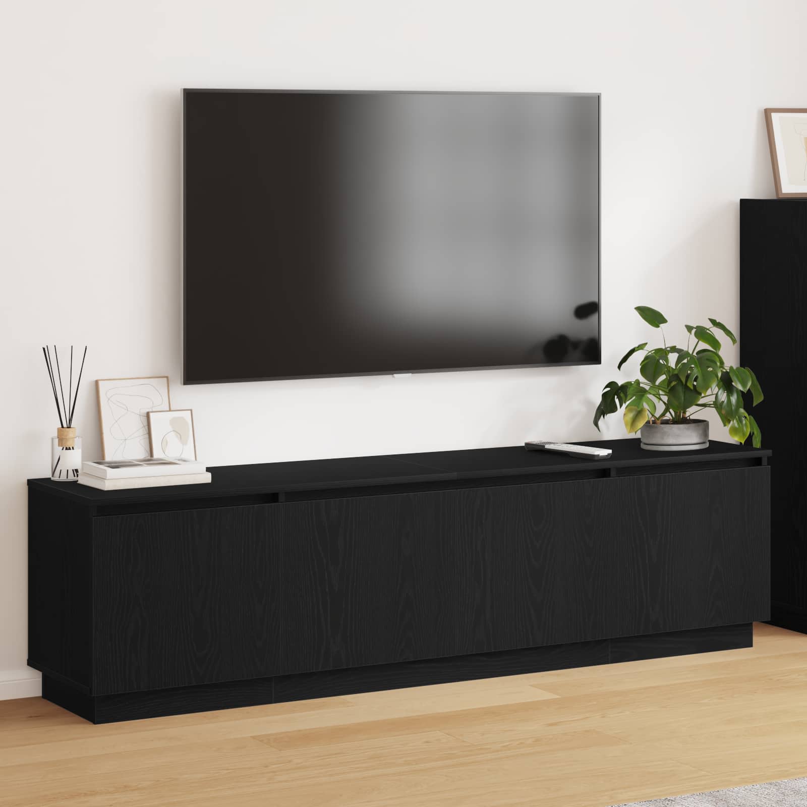 vidaXL Szafka pod telewizor z LED Czarny Dąb 180 x 38 x 49 cm