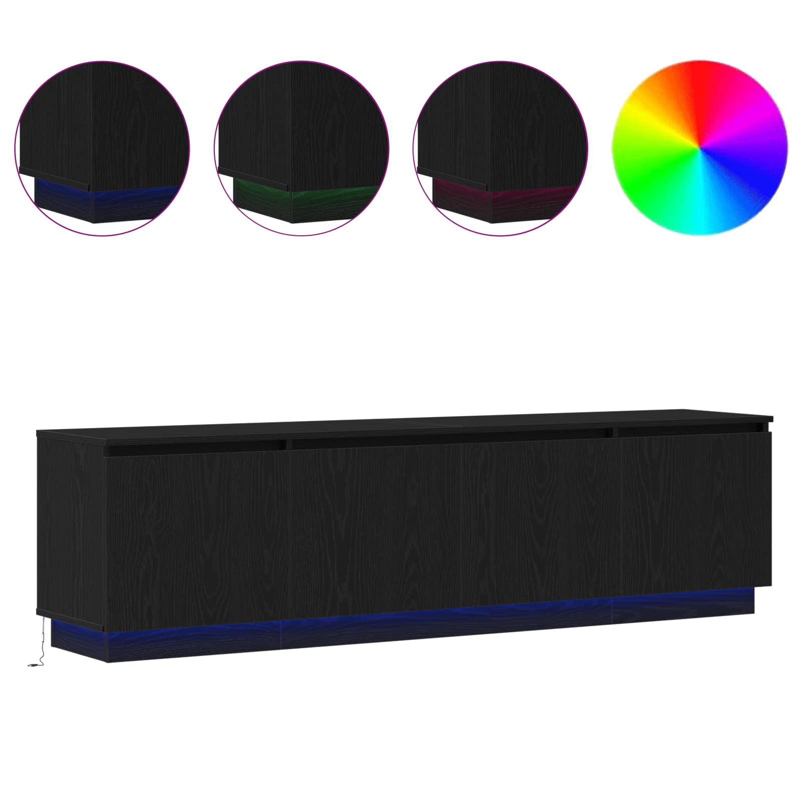 vidaXL Szafka pod telewizor z LED Czarny Dąb 180 x 38 x 49 cm