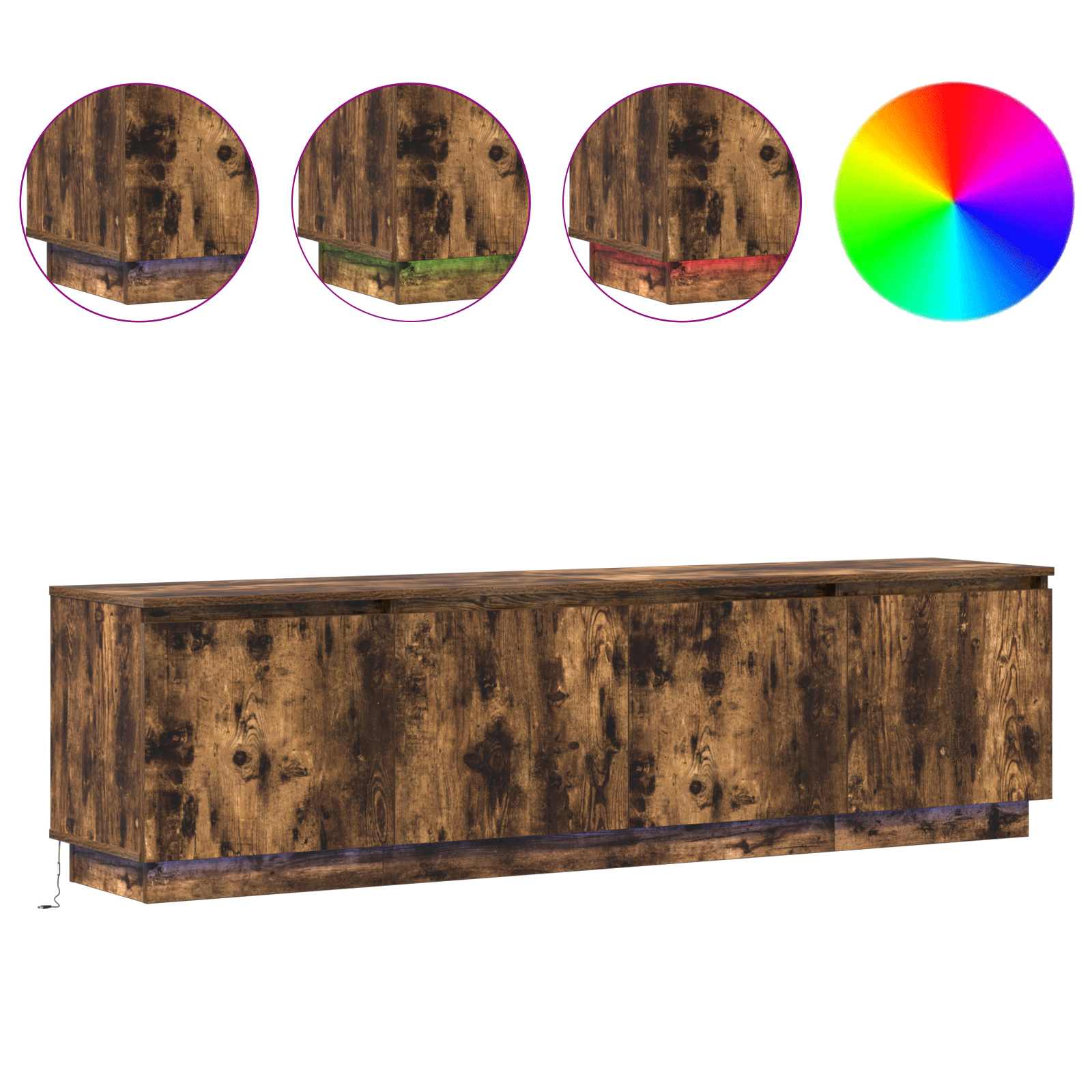 vidaXL Szafka pod telewizor Ze LED Lights Dąb wędzony 180 x 38 x 49 cm