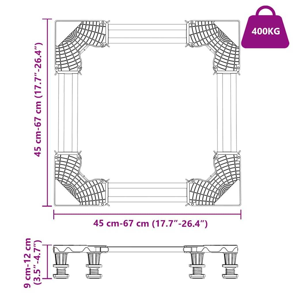 vidaXL Podstawa pod pralkę Szary 67 x 67 x 12 cm Stal nierdzewna