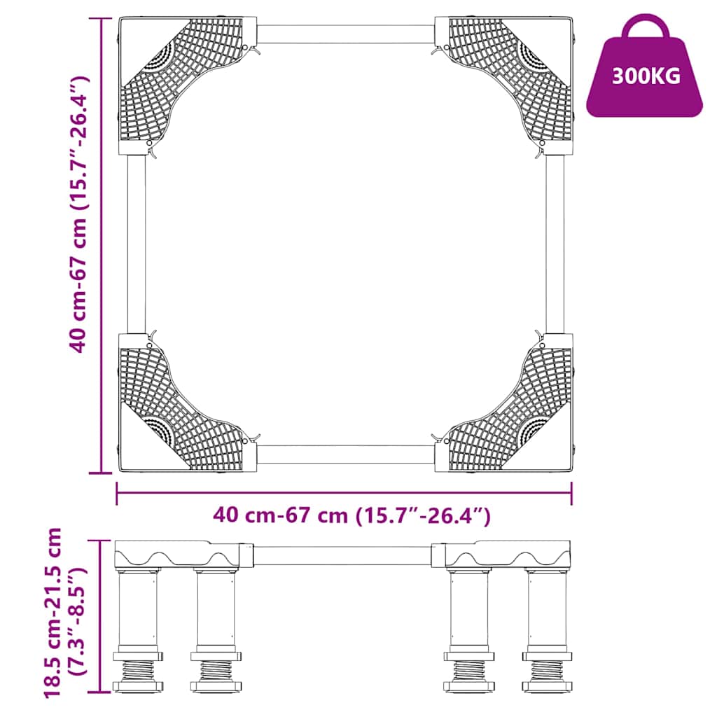 vidaXL Podstawa pod pralkę Szary 67 x 67 x 21,5 cm Stal nierdzewna