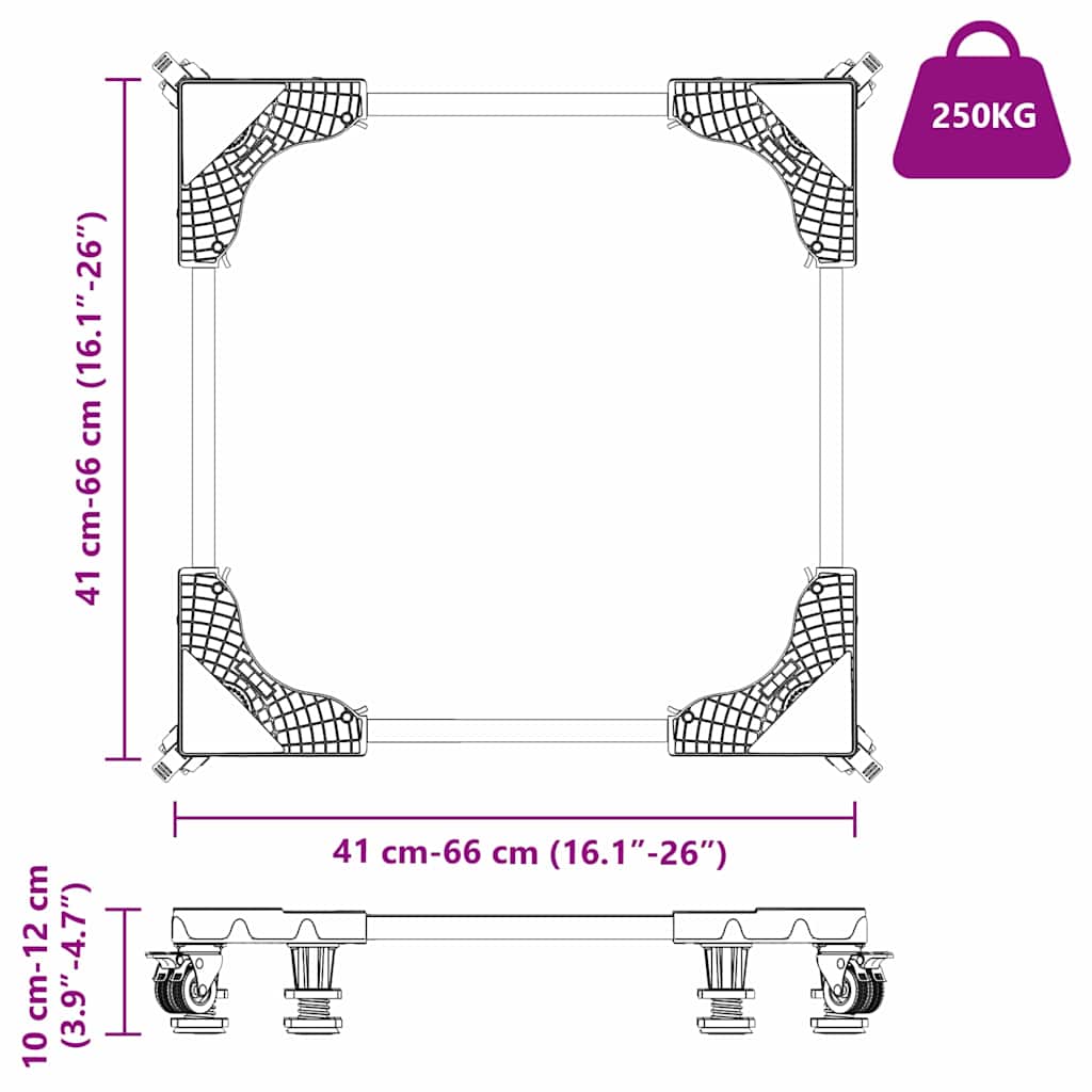 vidaXL Podstawa pod pralkę Szary 66 x 66 x 12 cm Stal nierdzewna