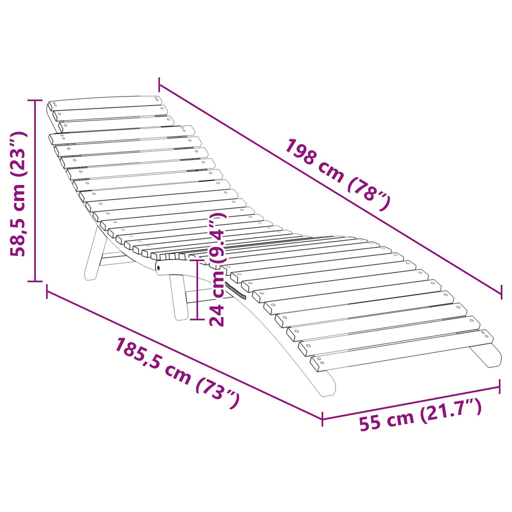vidaXL Leżak Brązowy 198 x 55 x 58,5 cm Lite drewno teakowe