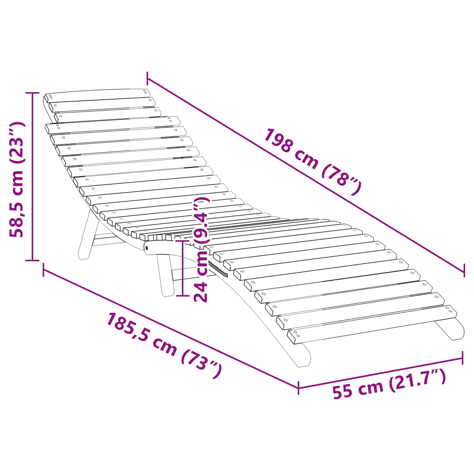 vidaXL Leżak Brązowy 198 x 55 x 58,5 cm Lite drewno teakowe
