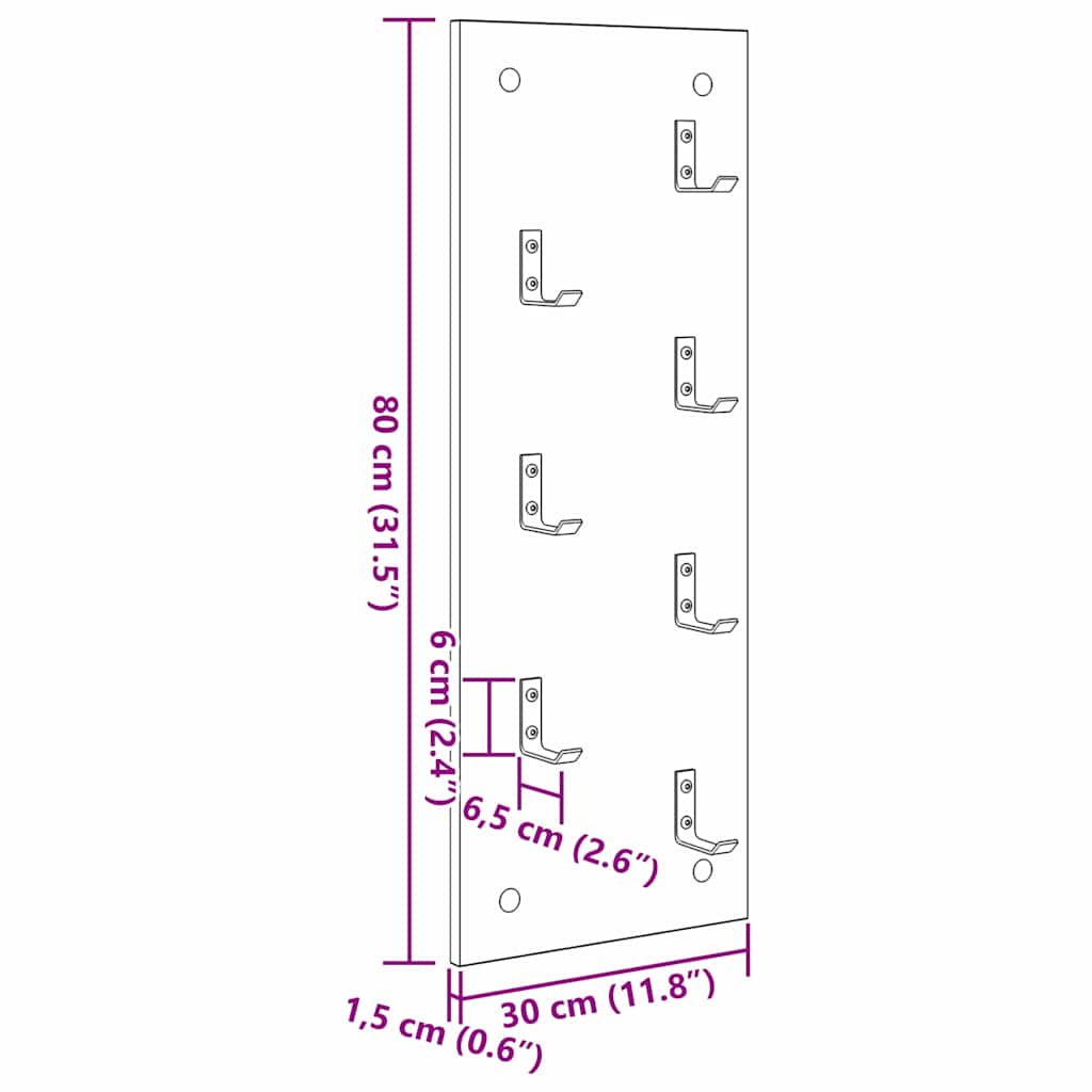 vidaXL Wieszak na płaszcze montowany na ścianie Biały 30 x 1,5 x 80 cm