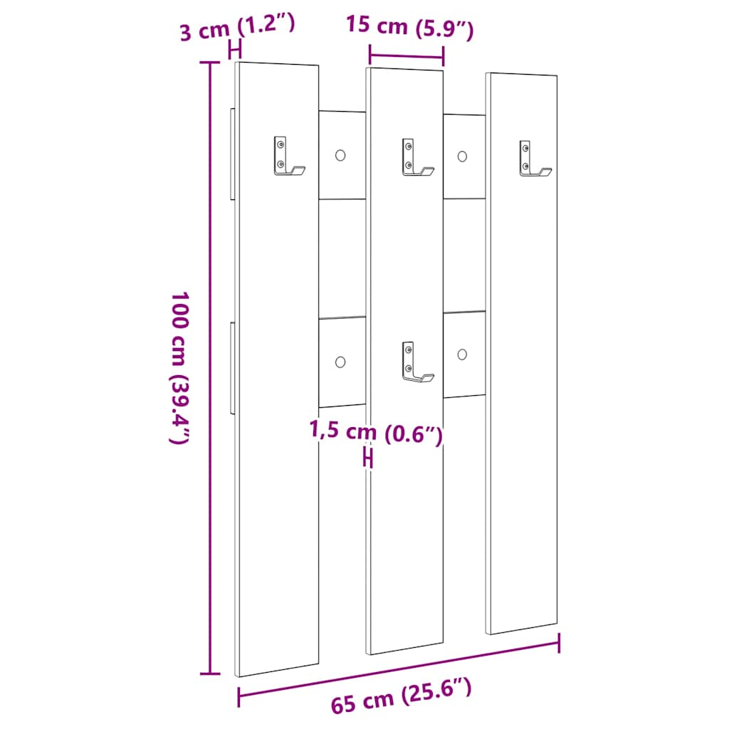 vidaXL Wieszak na płaszcze montowany na ścianie Biały 65 x 3 x 100 cm