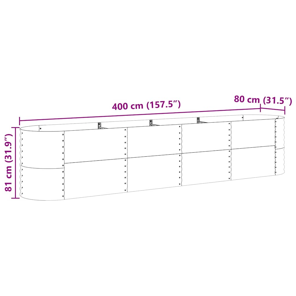 vidaXL Podniesiony grządka Brązowy 400 x 80 x 81 cm Stal