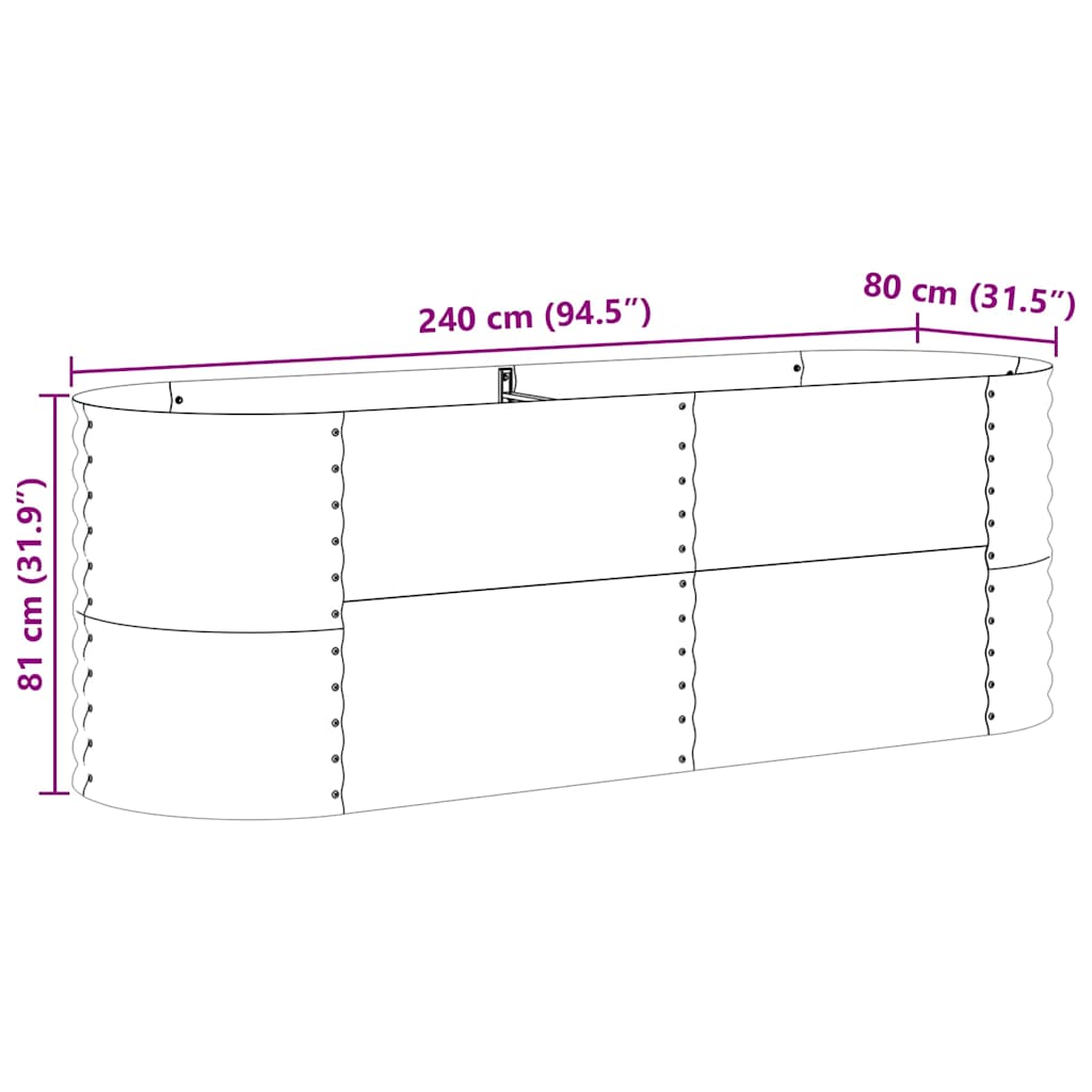vidaXL Podniesiony grządka Brązowy 240 x 80 x 81 cm Stal