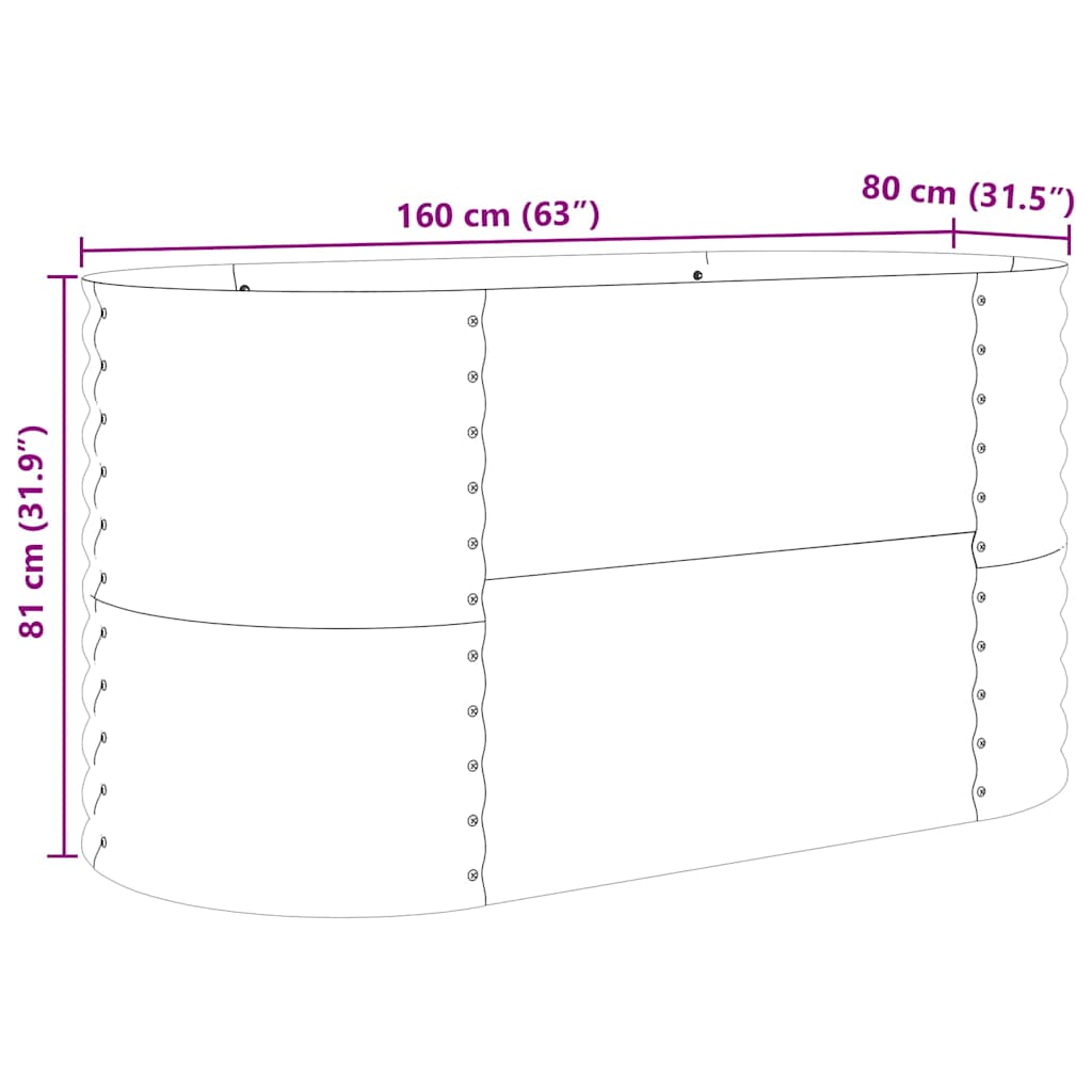 vidaXL Podniesiony grządka Brązowy 160 x 80 x 81 cm Stal
