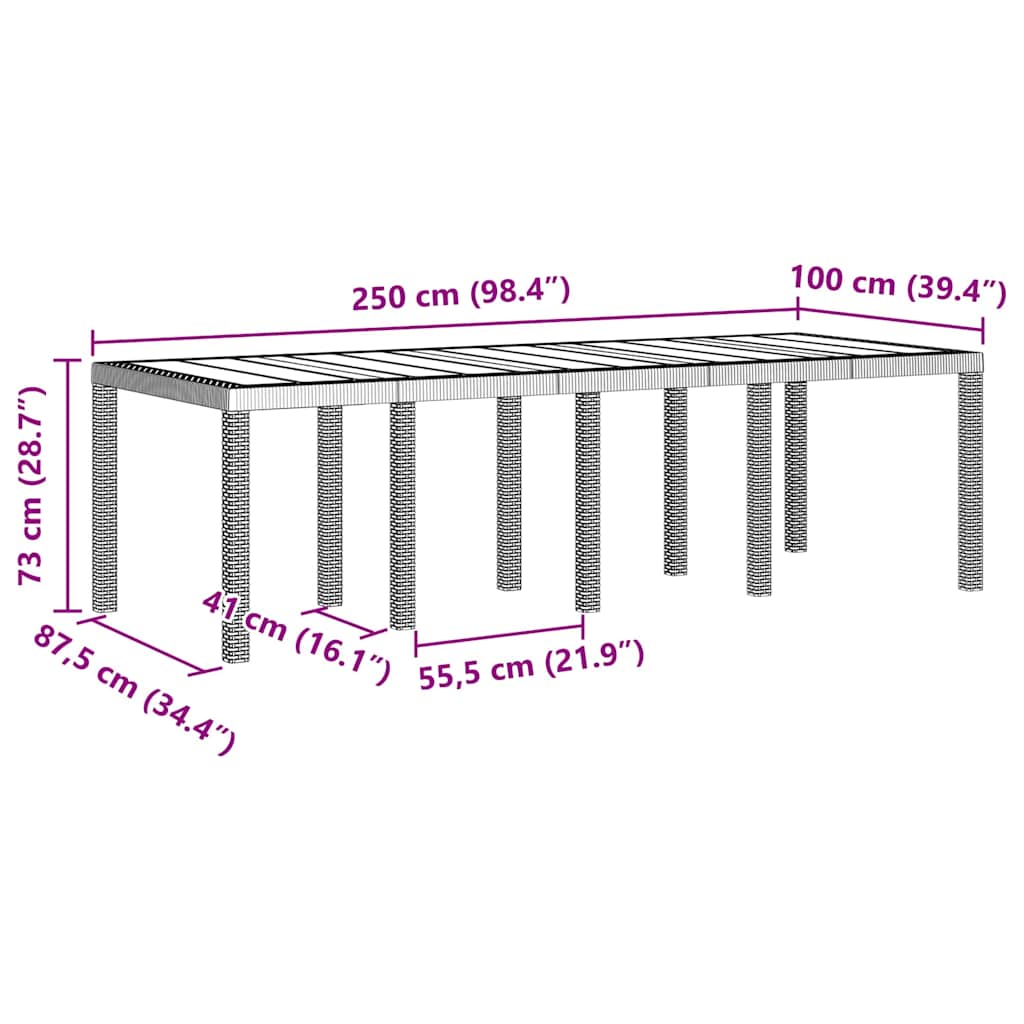 vidaXL Stół Ogrodowy Jasnoszary 250 x 100 x 73 cm polirattan