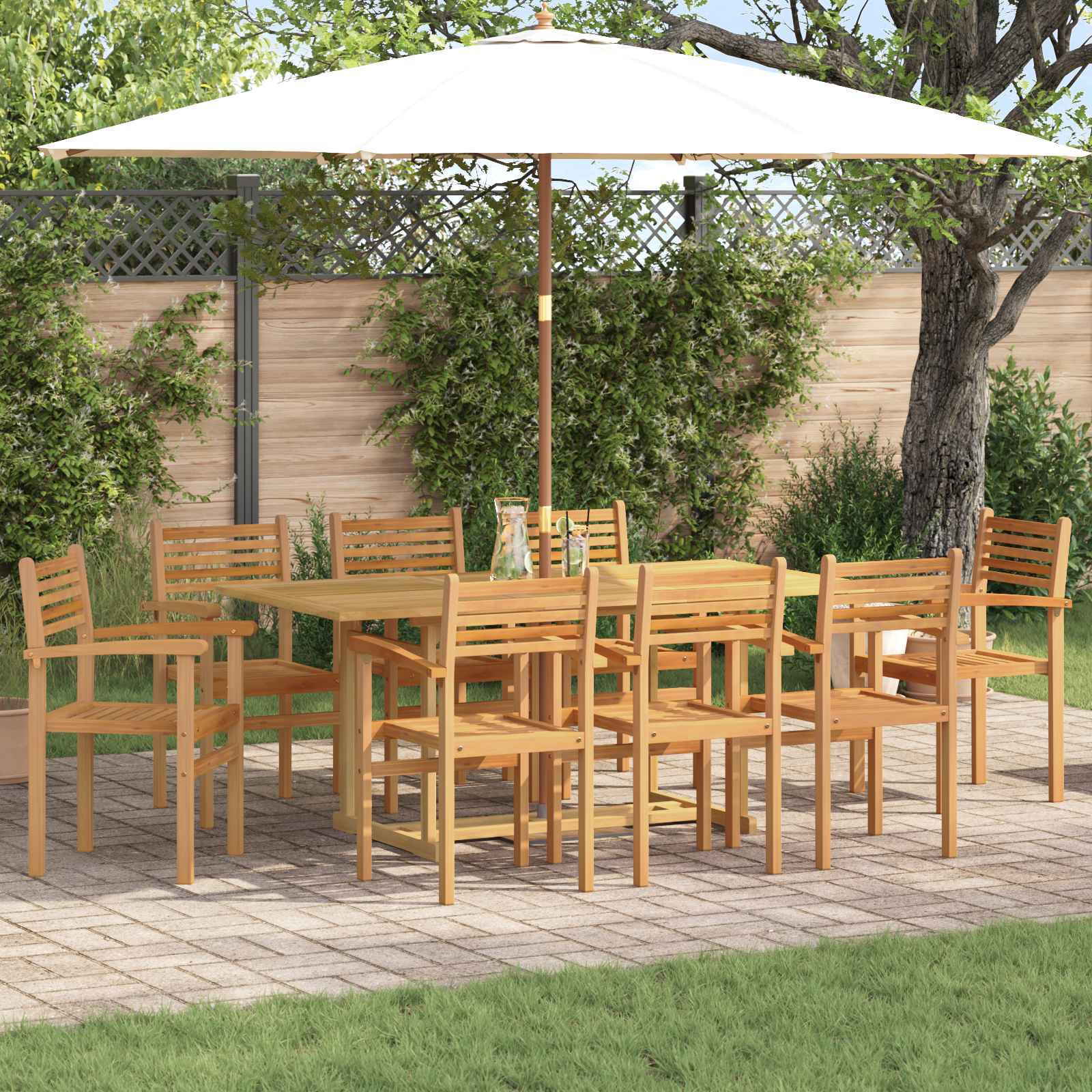 vidaXL Zestaw do jadalni w ogrodzie 9 pcs Brązowy Lite drewno teakowe