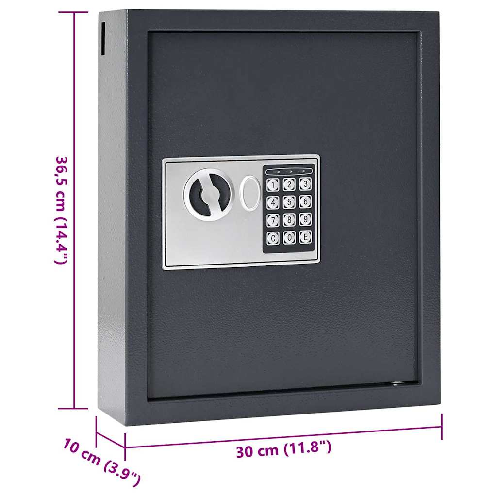 vidaXL Sejf cyfrowy Z blokadą ciemnoszary 30 x 10 x 36,5 cm Stal