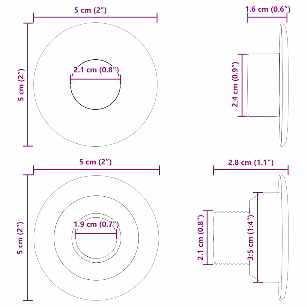 vidaXL Ośki do stołu do piłkarzyków 10 pcs Czarny 5 x 5 x 2,8 cm PP