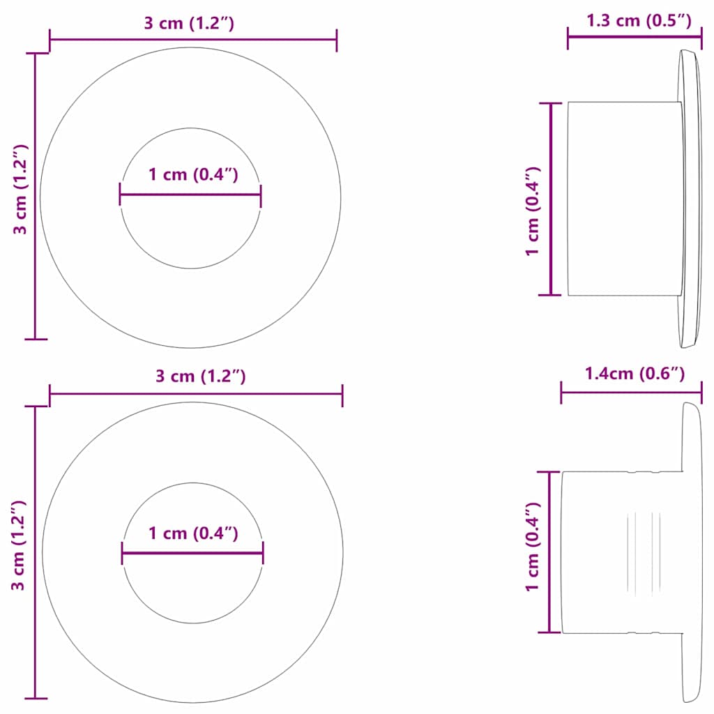 vidaXL Zatyczki do stołu do piłkarzyków 10 pcs Czarny 3 x 3 x 1,4 cm