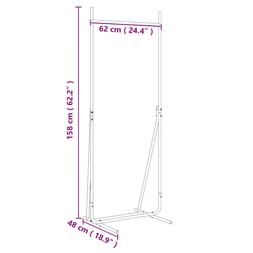 vidaXL Wieszak na Ubrania Czarny 62 x 48 x 158 cm Stal