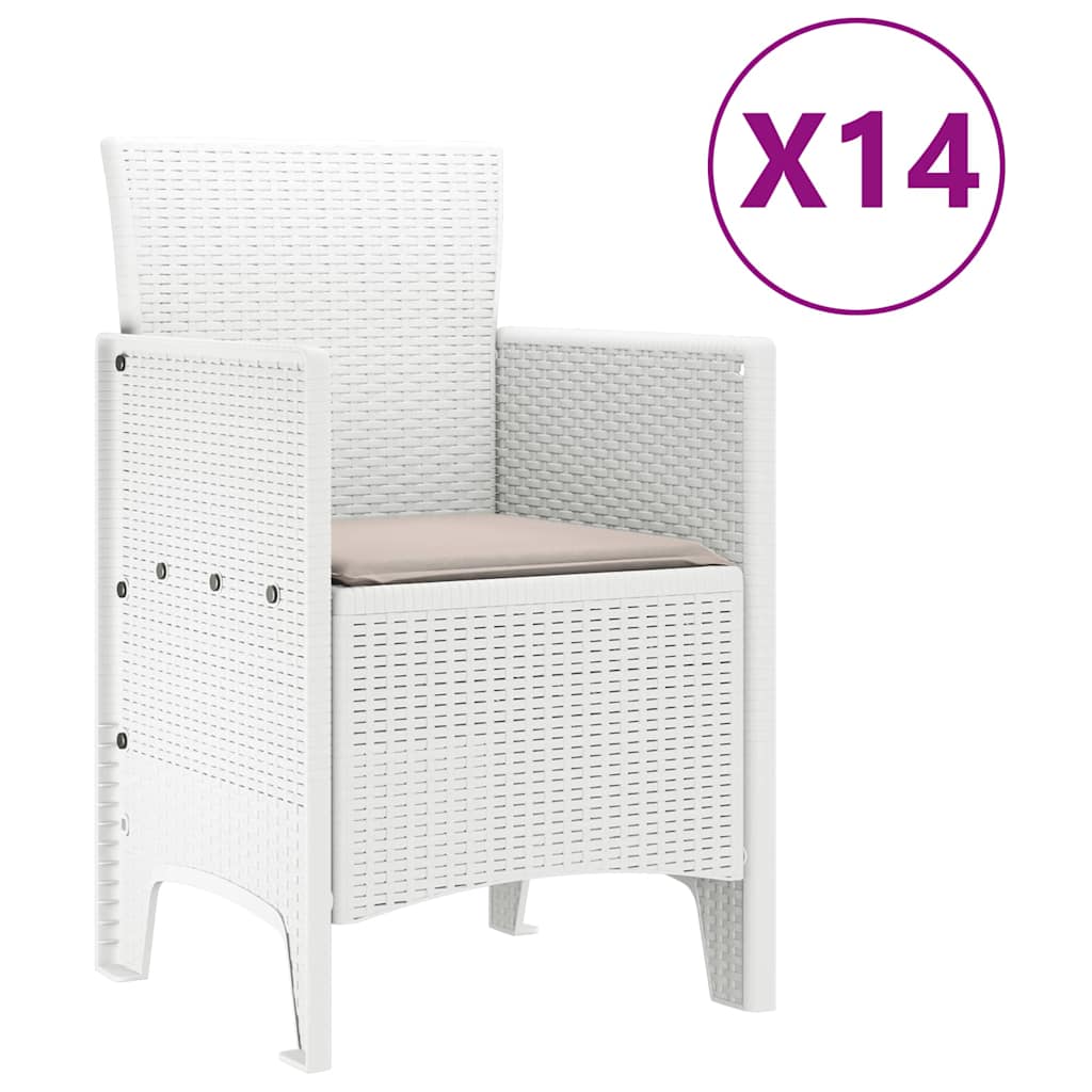 vidaXL Zestaw do jadalni w ogrodzie 15 pcs Biały Rattan Polt