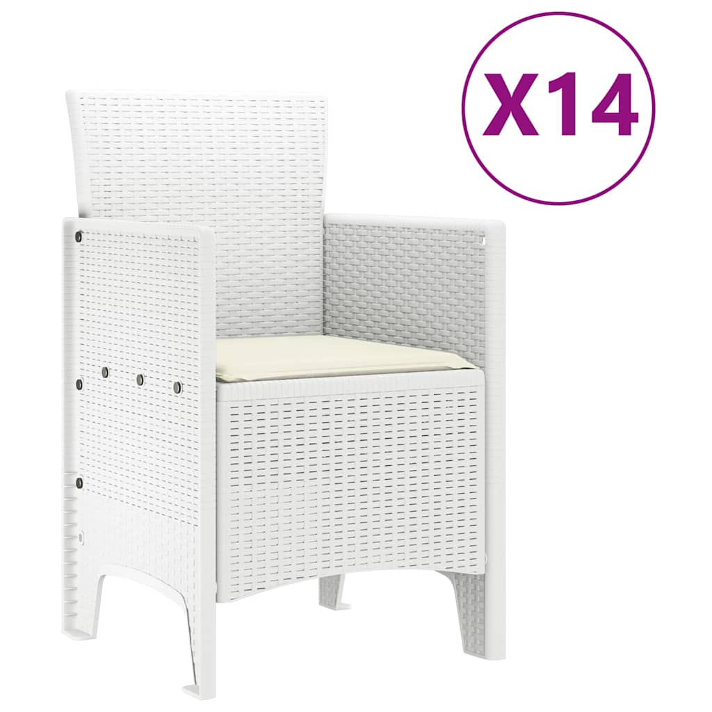 vidaXL Zestaw do jadalni w ogrodzie 15 pcs Biały Rattan Polt