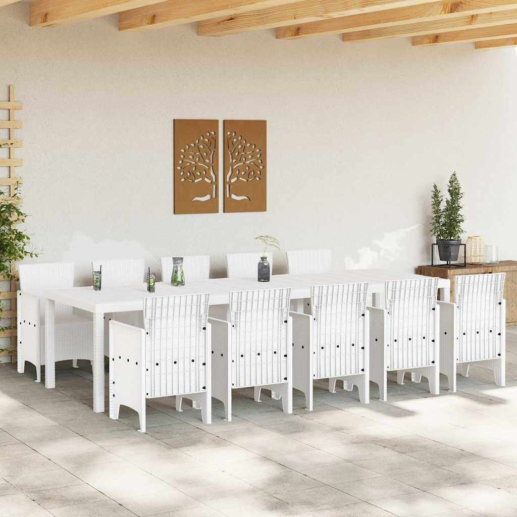 vidaXL Zestaw do jadalni w ogrodzie 11 pcs Biały Rattan i Stal